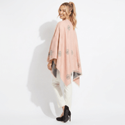Ladies Dusky Pink Dandelion Print Reversible Cape Wrap - LIGHT PINK AND GREY - Heritage Of Scotland -