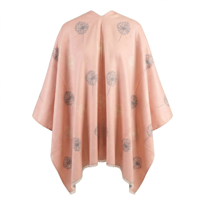 Ladies Dusky Pink Dandelion Print Reversible Cape Wrap - LIGHT PINK AND GREY - Heritage Of Scotland -