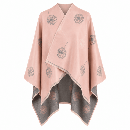 Ladies Dusky Pink Dandelion Print Reversible Cape Wrap - LIGHT PINK AND GREY - Heritage Of Scotland -