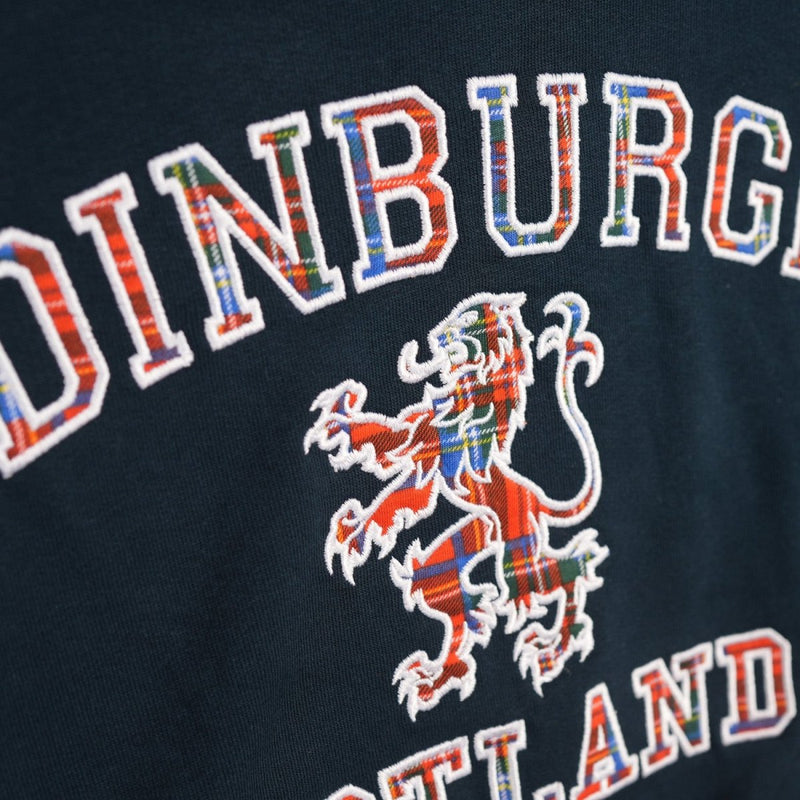 Ladies Edinburgh Lion Cropped Hoodie – Navy Tartan Pullover - Heritage Of Scotland - S