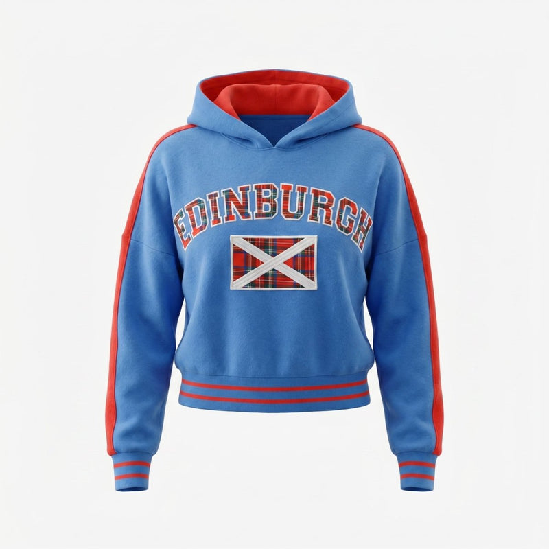 Ladies Edinburgh Tartan Hoodie – Blue Scottish Flag Pullover - Heritage Of Scotland - S