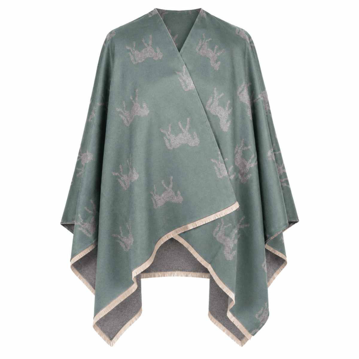 Ladies Green Horse Print Reversible Wrap Cape - GREEN - Heritage Of Scotland -