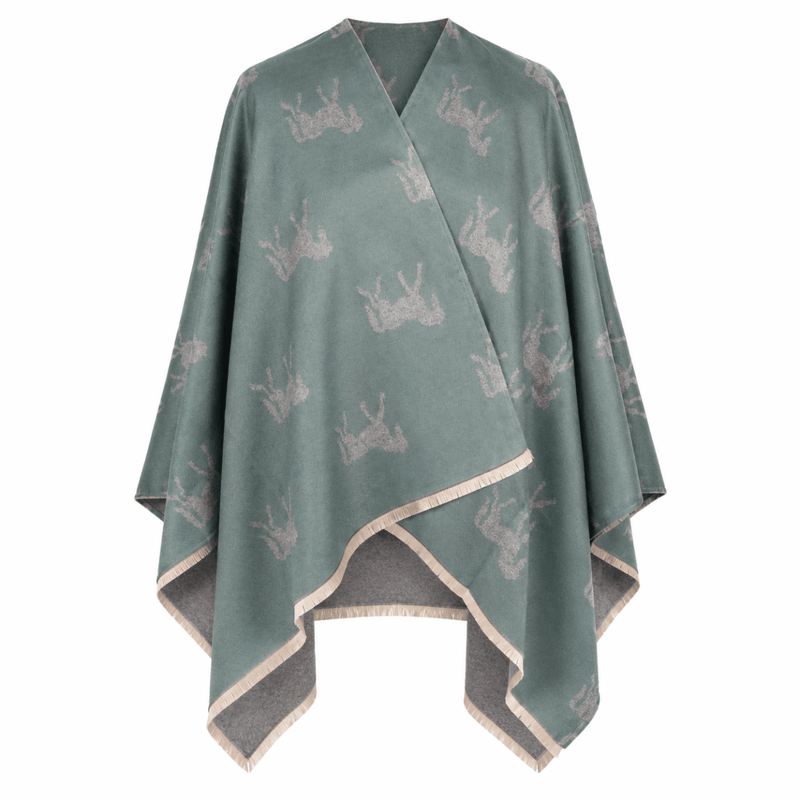 Ladies Green Horse Print Reversible Wrap Cape - GREEN - Heritage Of Scotland -
