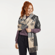 Ladies Grey Dandelion Print Reversible Cape Wrap - DARK GREY - Heritage Of Scotland -