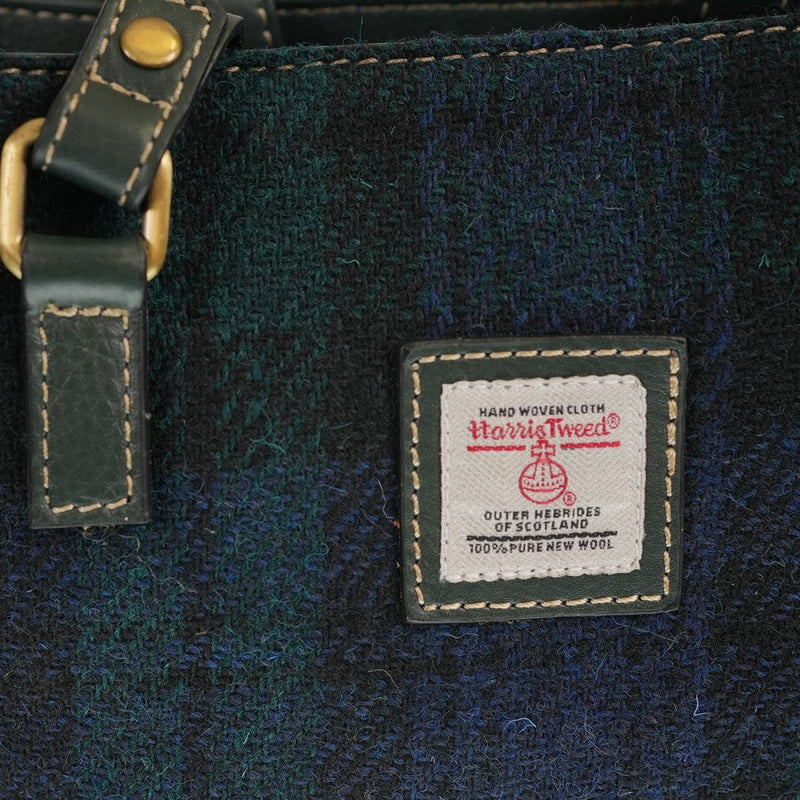 Ladies Harris Tweed And Leather Hand Bag - BLACK WATCH / GREEN - Heritage Of Scotland -