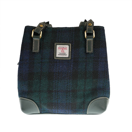 Ladies Harris Tweed And Leather Hand Bag - BLACK WATCH / GREEN - Heritage Of Scotland -