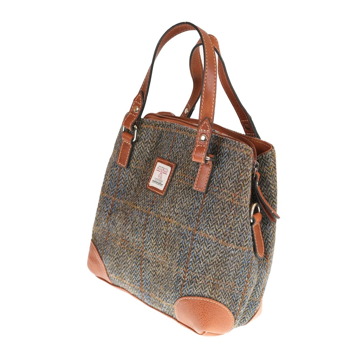 Ladies Harris Tweed And Leather Hand Bag - BLUE & BROWN CHECK HB / TAN - Heritage Of Scotland -