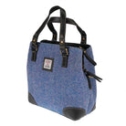 Ladies Harris Tweed And Leather Hand Bag - BLUE & PINK HERRINGBONE / BLACK - Heritage Of Scotland -