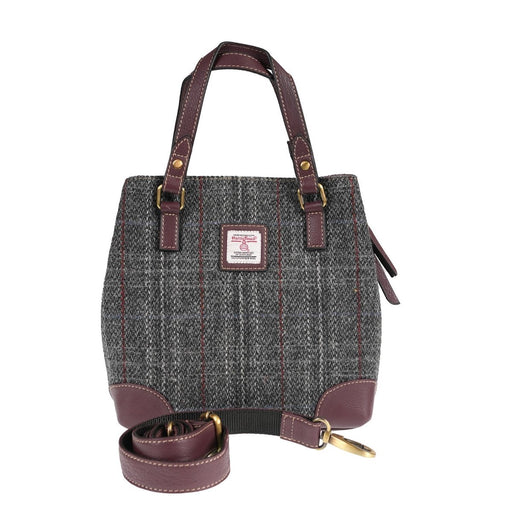 Ladies Harris Tweed And Leather Hand Bag - GREY & RED CHECK / MAROON - Heritage Of Scotland -
