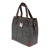 Ladies Harris Tweed And Leather Hand Bag - GREY & RED CHECK / MAROON - Heritage Of Scotland -