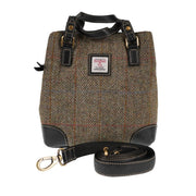Ladies Harris Tweed And Leather Hand Bag - LT BROWN CHECK / BLACK - Heritage Of Scotland -