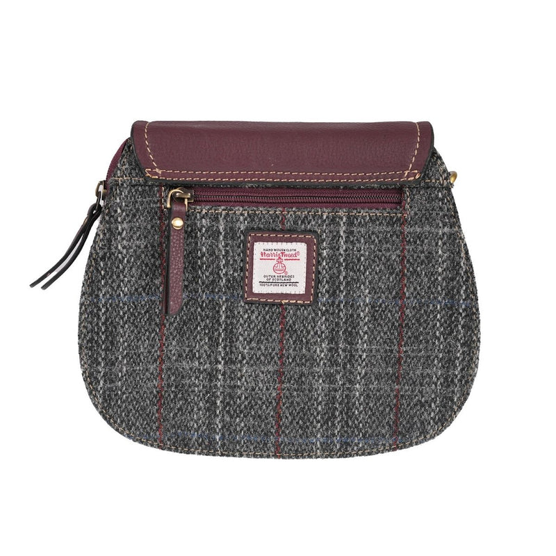 Ladies Harris Tweed and Leather Shoulder Bag - GREY & RED CHECK / MAROON - Heritage Of Scotland -