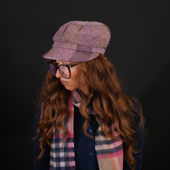 Ladies Heddle & Reed Baker Cap 100% Wool - Heritage Of Scotland - LILAC CHECK