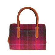 Ladies Ht Leather Hand Bag Cerise Check / Tan - Heritage Of Scotland - CERISE CHECK / TAN