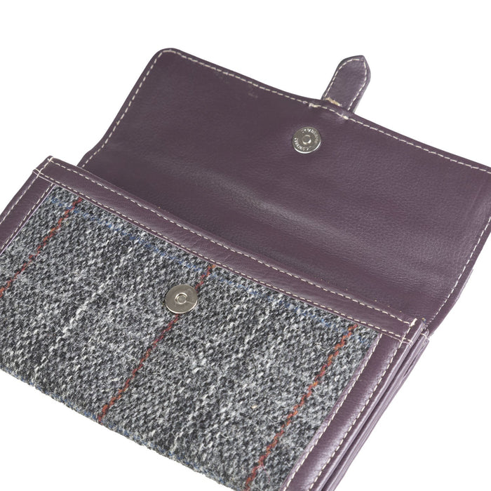 Ladies Ht Leather Long Purse Grey & Red Check / Maroon - Heritage Of Scotland - GREY & RED CHECK / MAROON