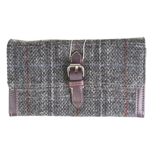 Ladies Ht Leather Long Purse Grey & Red Check / Maroon - Heritage Of Scotland - GREY & RED CHECK / MAROON