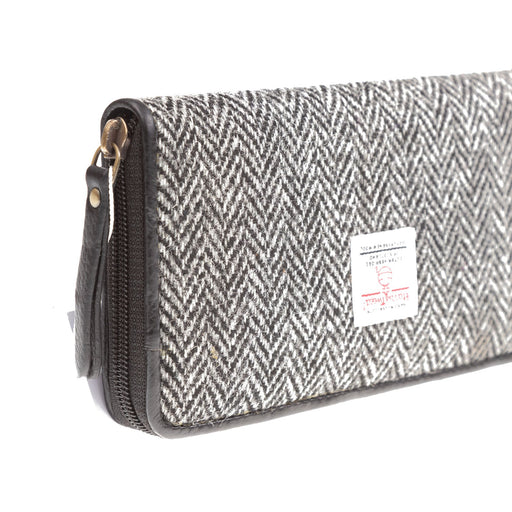 Ladies Ht Leather Purse Black & White Herringbone / Black - Heritage Of Scotland - BLACK & WHITE HERRINGBONE / BLACK