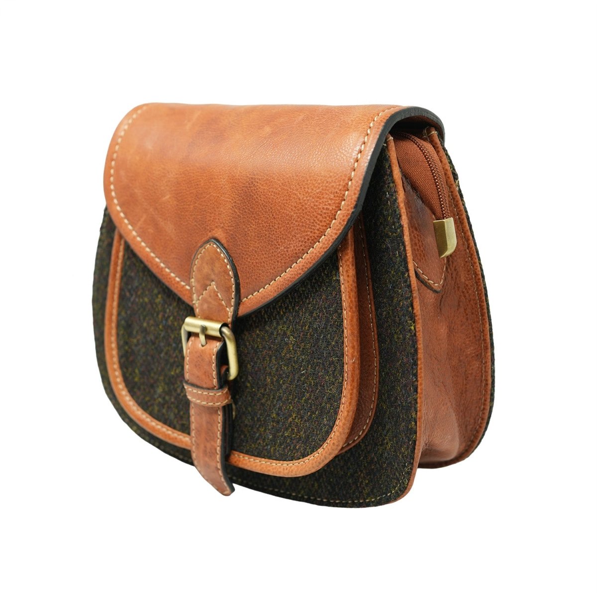 Ladies Ht Leather Shoulder Bag Dark Brown Barleycorn / Tan - Heritage Of Scotland - Dark Brown Barleycorn / Tan