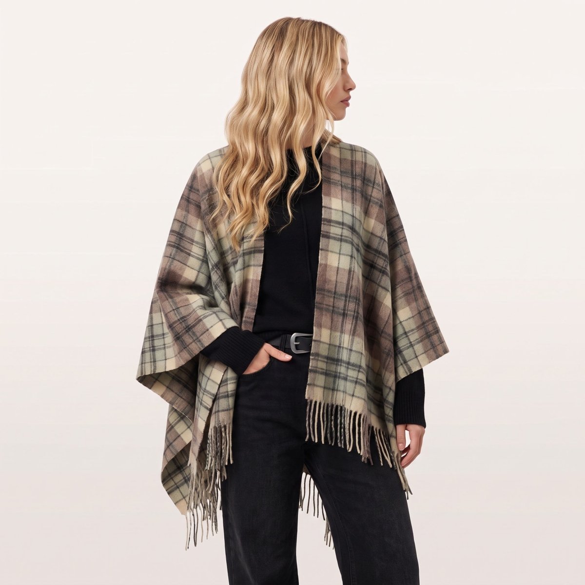 Ladies Mini Cape Edinburgh 100% Lambswool - Macdonald Light Green Mix - Heritage Of Scotland -
