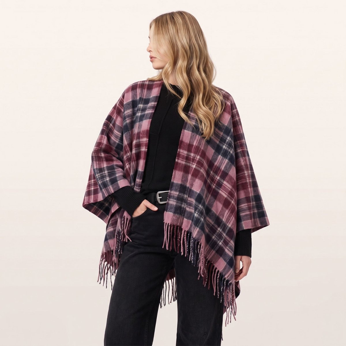 Ladies Mini Cape Edinburgh 100% Lambswool - Macdonald Purple Mix - Heritage Of Scotland -