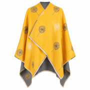 Ladies Mustard Yellow Dandelion Print Reversible Cape Wrap - OCHRE AND GREY - Heritage Of Scotland -