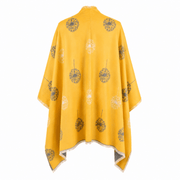 Ladies Mustard Yellow Dandelion Print Reversible Cape Wrap - OCHRE AND GREY - Heritage Of Scotland -