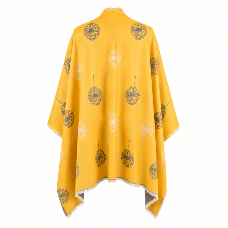 Ladies Mustard Yellow Dandelion Print Reversible Cape Wrap - OCHRE AND GREY - Heritage Of Scotland -