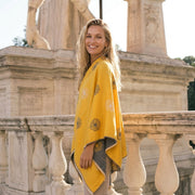 Ladies Mustard Yellow Dandelion Print Reversible Cape Wrap - OCHRE AND GREY - Heritage Of Scotland -