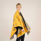 Ladies Mustard Yellow Horse Print Reversible Wrap Cape - ORCHE AND LIGHT GREY - Heritage Of Scotland -