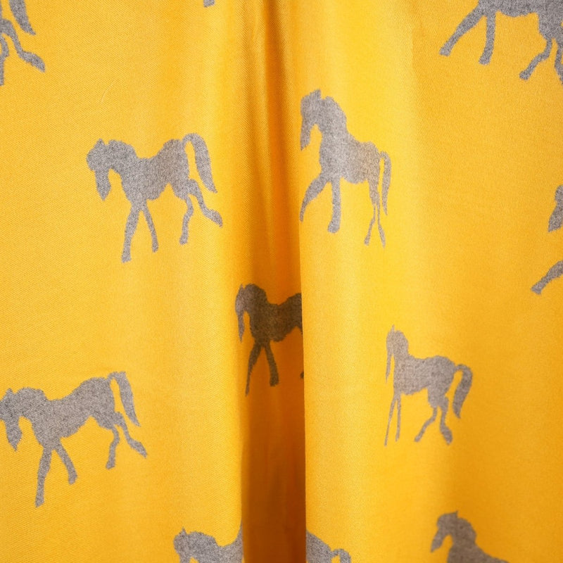 Ladies Mustard Yellow Horse Print Reversible Wrap Cape - ORCHE AND LIGHT GREY - Heritage Of Scotland -