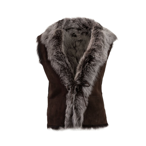 Ladies Toscano Sheepskin Gillet Brown/Silver Brissa - Heritage Of Scotland - BROWN/SILVER BRISSA