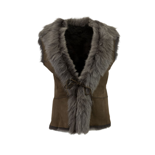 Ladies Toscano Sheepskin Gillet Military Green - Heritage Of Scotland - MILITARY GREEN