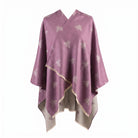 Lilac Bee Print Reversible Wrap Cape for Women - PURPLE AND LIGHT GREY - Heritage Of Scotland -