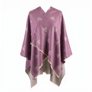 Lilac Bee Print Reversible Wrap Cape for Women - PURPLE AND LIGHT GREY - Heritage Of Scotland -