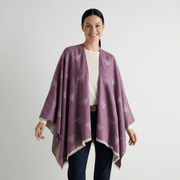 Lilac Bee Print Reversible Wrap Cape for Women - PURPLE AND LIGHT GREY - Heritage Of Scotland -