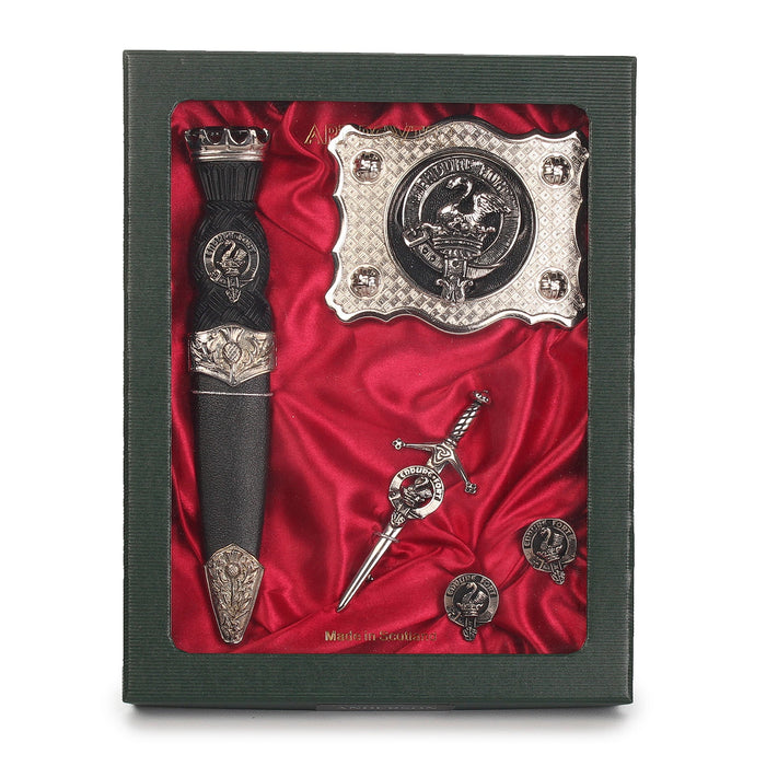 Lindsay Clan Badge, Kilt Pin, Lapel Pin, Cufflinks, Keyring/Key Fob & Gift Set — Fine Pewter by Art Pewter — Made in Scotland (Shiny Finish) - Heritage Of Scotland - Gift Set