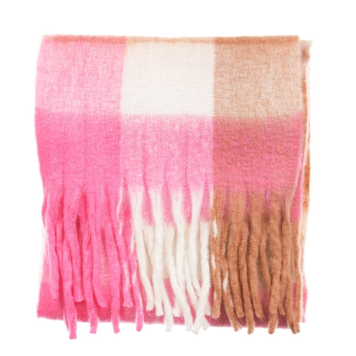 Luxuriously Soft Lightweight Plaid Scarf with Long Fringes – Elegant Draped Wrap - Bright Pink Check - Heritage Of Scotland -