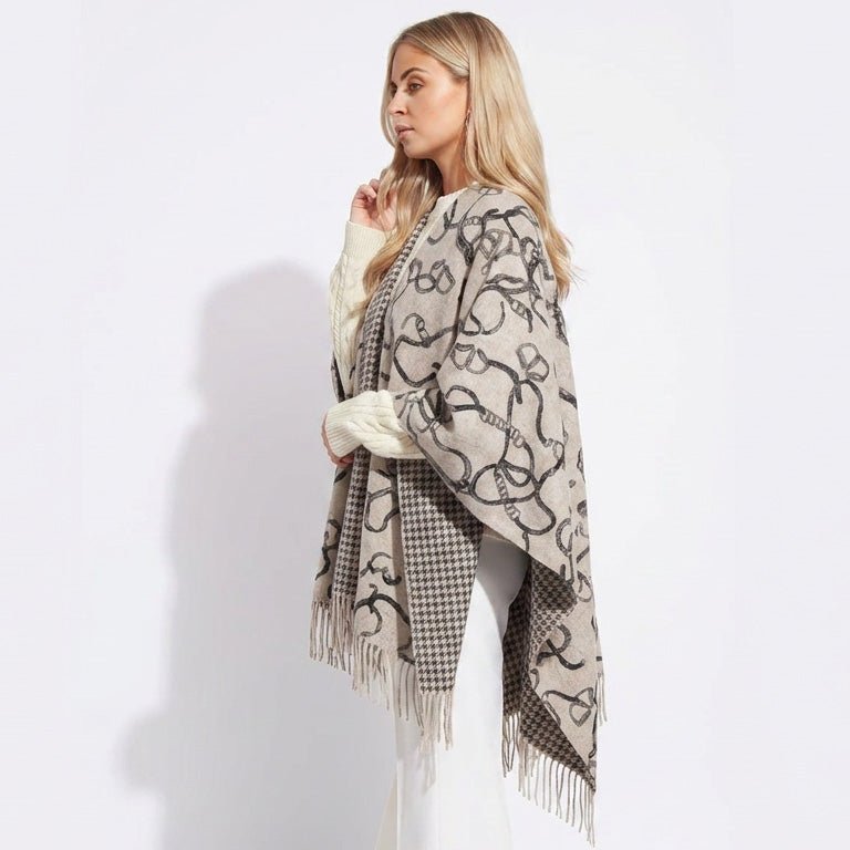 Luxury Chain Print Cashmere Cape - GREY - Heritage Of Scotland -