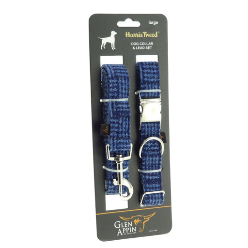 Luxury Harris Tweed Dog Collar & Lead Set | Stylish & Durable - Heritage Of Scotland - Blue Basket Weave