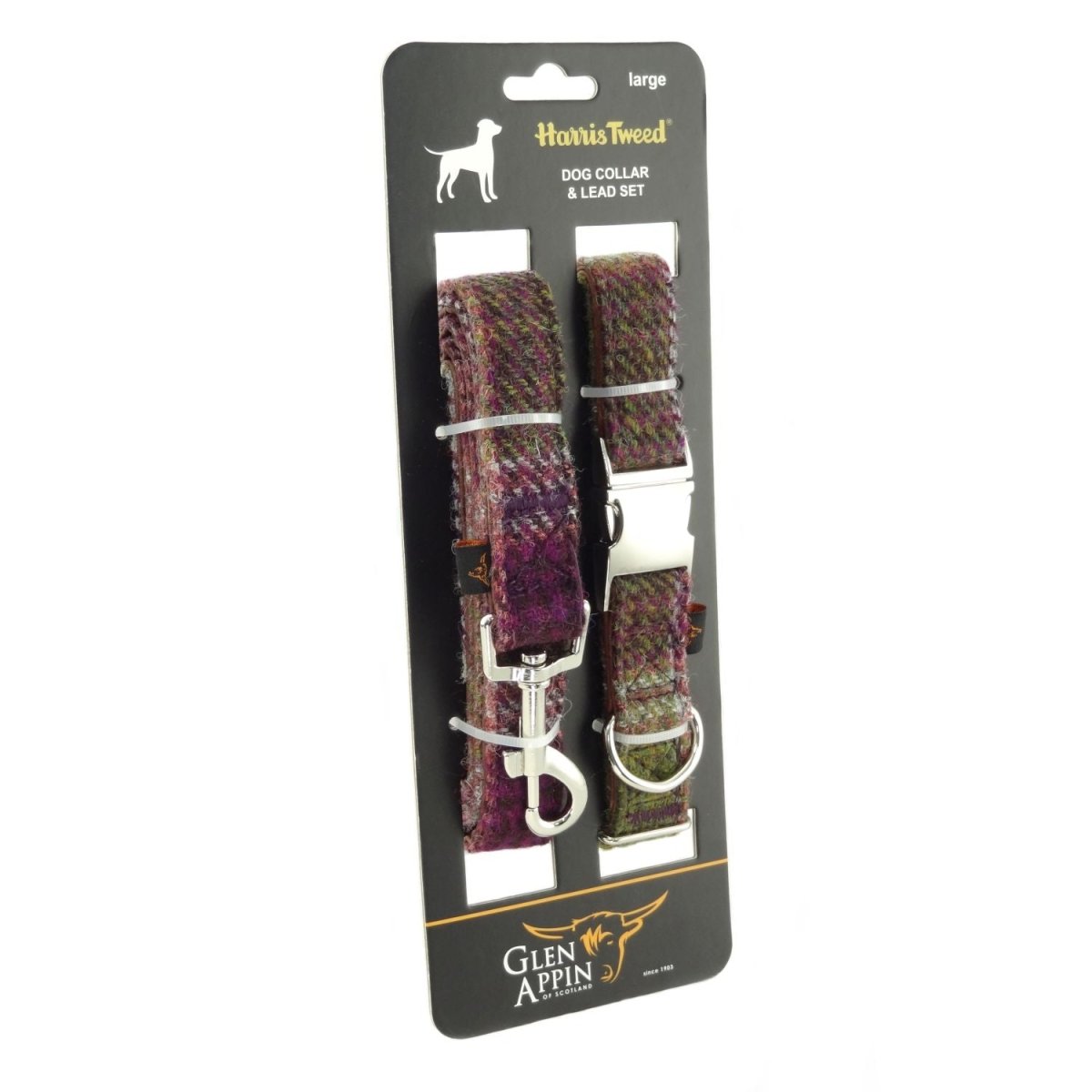 Luxury Harris Tweed Dog Collar & Lead Set | Stylish & Durable - Heritage Of Scotland - Heather Check