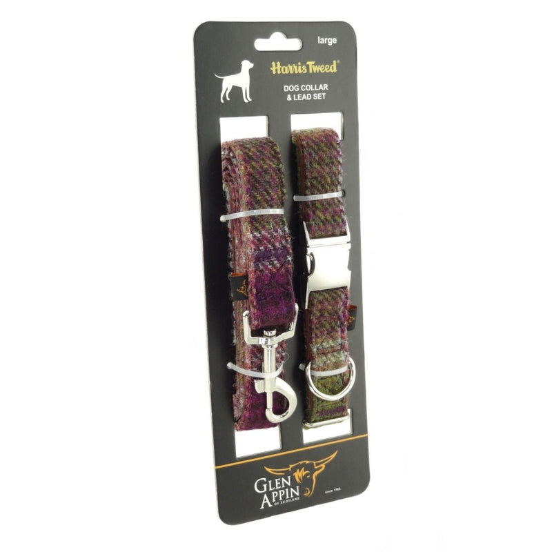 Luxury Harris Tweed Dog Collar & Lead Set | Stylish & Durable - Heritage Of Scotland - Heather Check