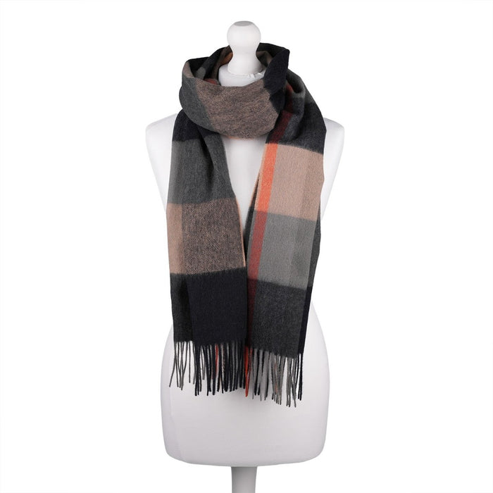Luxury Lambswool Wide Scarf - Pure Wool - Heritage Of Scotland - KIRKSTALL CHECK CAMEL