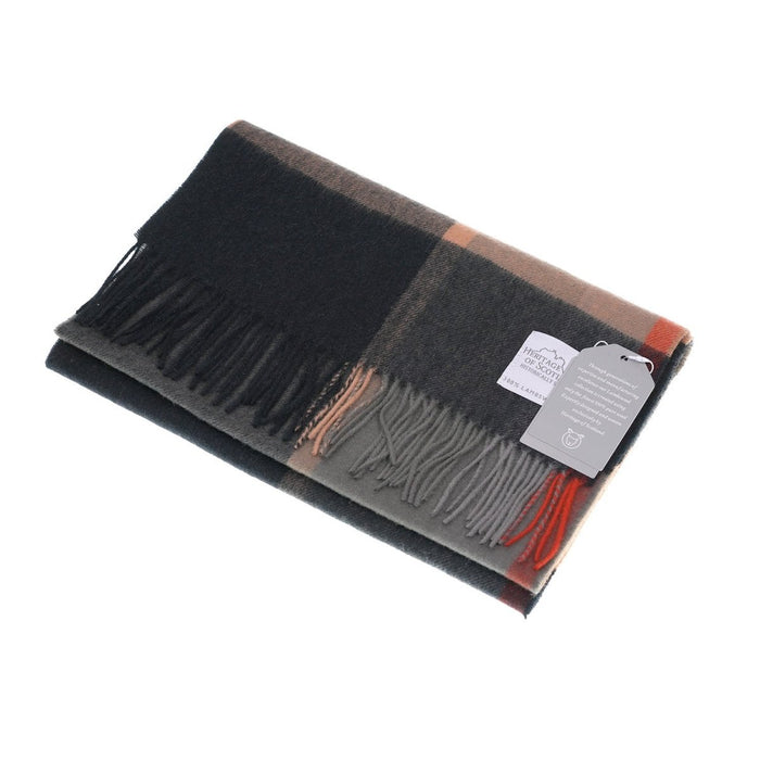 Luxury Lambswool Wide Scarf - Pure Wool - Heritage Of Scotland - KIRKSTALL CHECK CAMEL