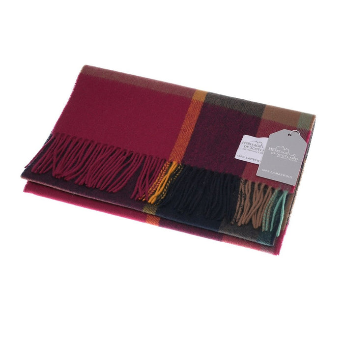 Luxury Lambswool Wide Scarf - Pure Wool - Heritage Of Scotland - KIRKSTALL CHECK WINE