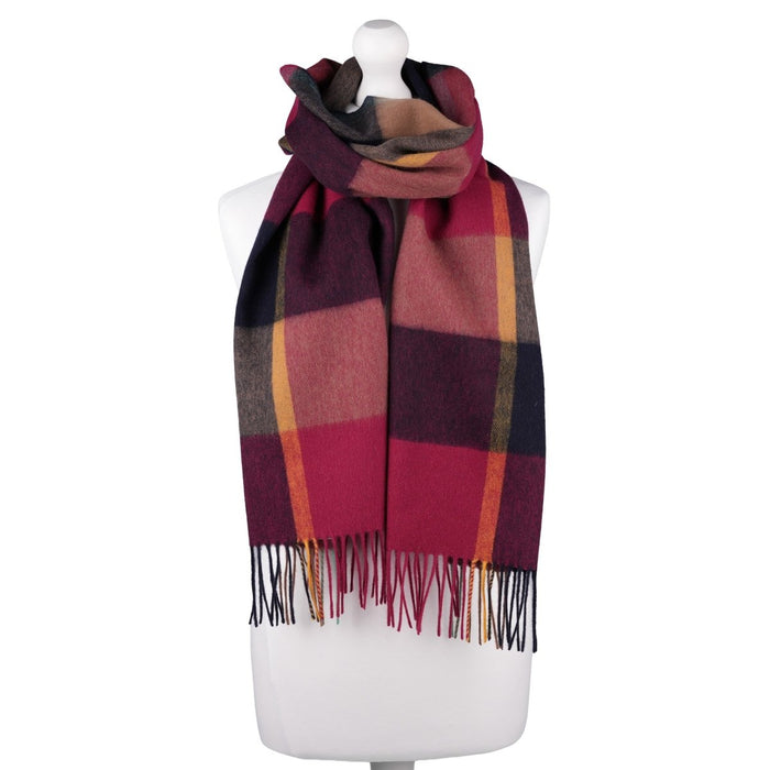 Luxury Lambswool Wide Scarf - Pure Wool - Heritage Of Scotland - KIRKSTALL CHECK WINE