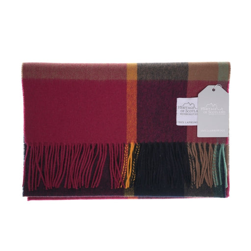 Luxury Lambswool Wide Scarf - Pure Wool - Heritage Of Scotland - KIRKSTALL CHECK WINE