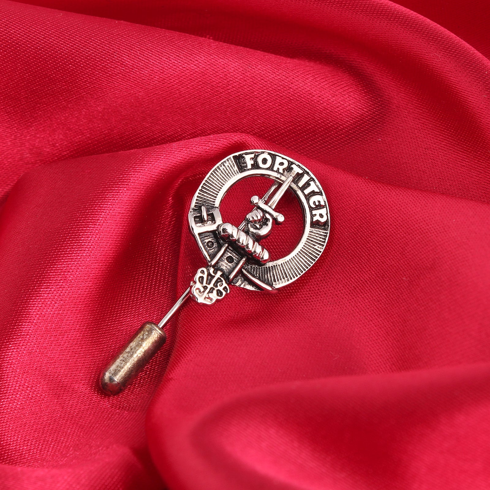 MacAlister Clan Badge, Kilt Pin, Lapel Pin, Cufflinks, Keyring/Key Fob & Gift Set — Fine Pewter by Art Pewter — Made in Scotland (Shiny Finish) - Heritage Of Scotland - Lapel Pin