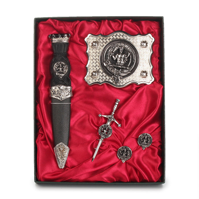MacAulay Clan Badge, Kilt Pin, Lapel Pin, Cufflinks, Keyring/Key Fob & Gift Set — Fine Pewter by Art Pewter — Made in Scotland (Shiny Finish) - Heritage Of Scotland - Gift Set