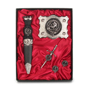 MacFie Clan Badge, Kilt Pin, Lapel Pin, Cufflinks, Keyring/Key Fob & Gift Set — Fine Pewter by Art Pewter — Made in Scotland (Shiny Finish) - Heritage Of Scotland - Gift Set