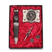 MacGillivray Clan Badge, Kilt Pin, Lapel Pin, Cufflinks, Keyring/Key Fob & Gift Set — Fine Pewter by Art Pewter — Made in Scotland (Shiny Finish) - Heritage Of Scotland - Gift Set
